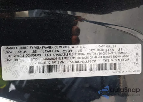 2012 Volkswagen Jetta 2.0L Tdi from USA, damaged, VIN 3VWLL7AJ0CM332670